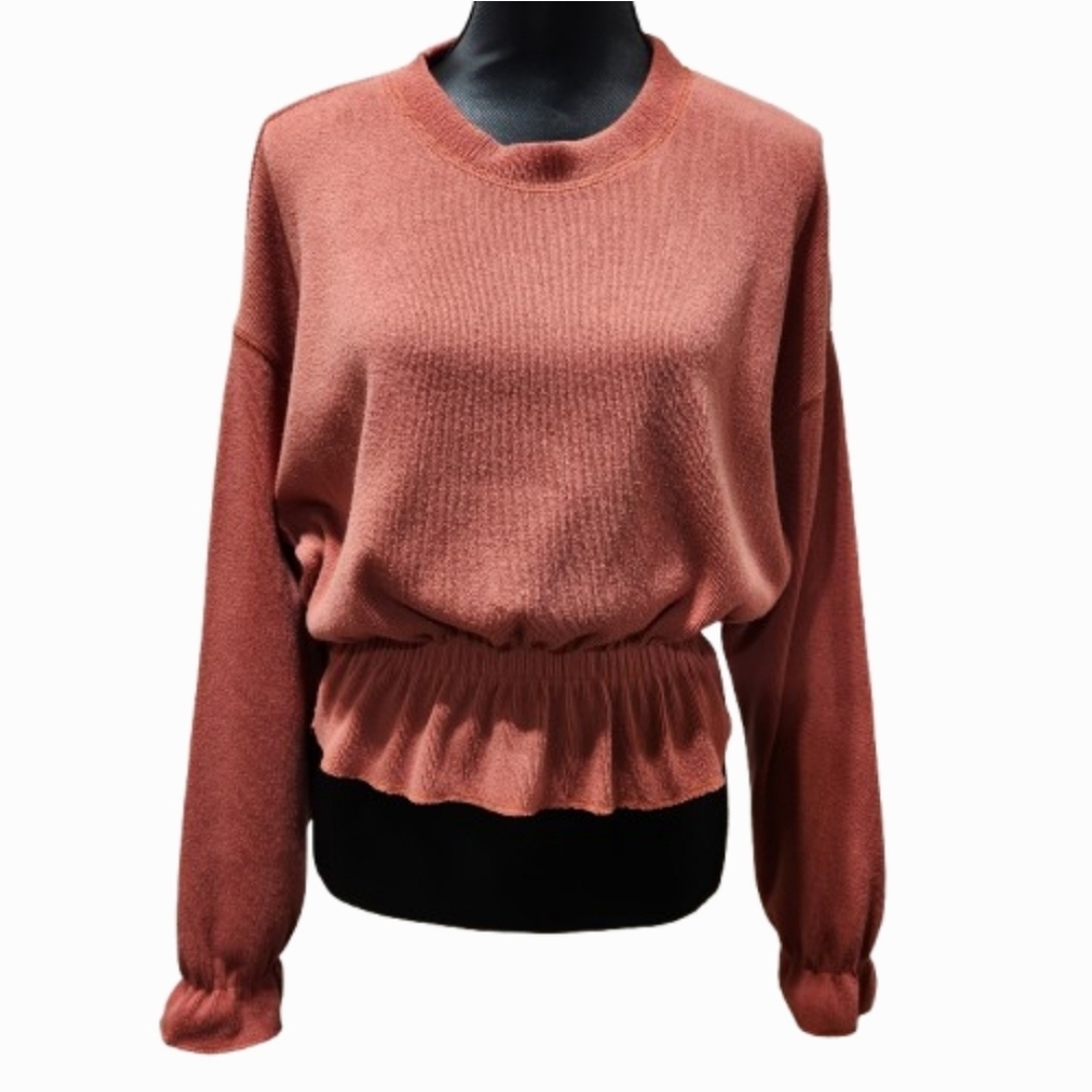 ZARA Basic Ribbed Knit Peplum Ruffle Top (S) - Picture 1 of 10